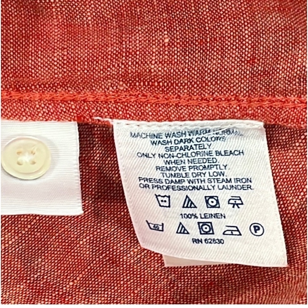 LANDS’ END 100% Linen Smocked L/S Button Down Shirt in Orange/Red Size XS P 2-4) - Picture 7 of 11